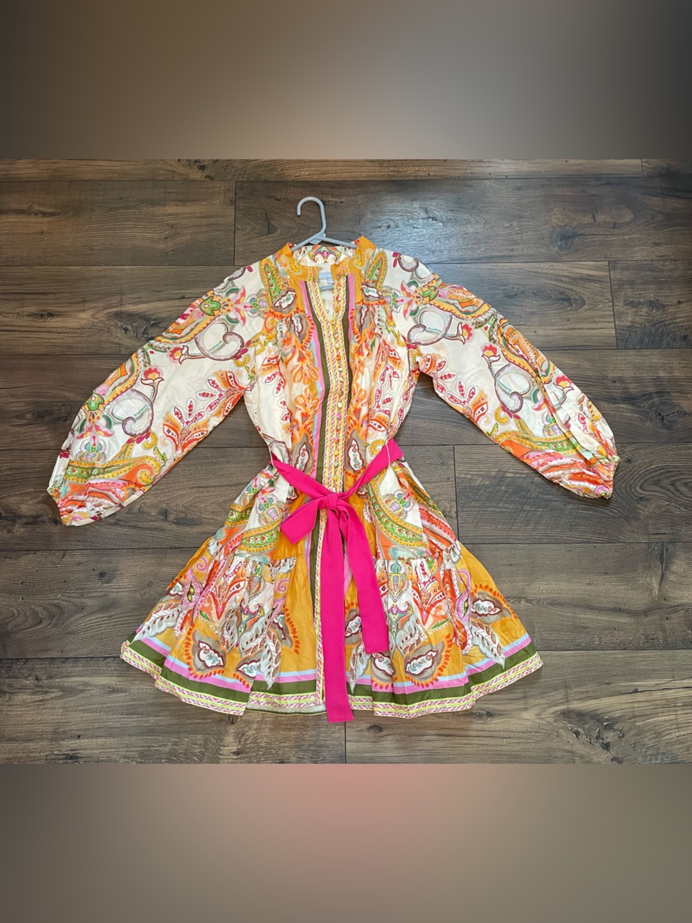 ANTONIO MELANI Brynn Multicolor Paisley Cream Dress with Pink Belt 2